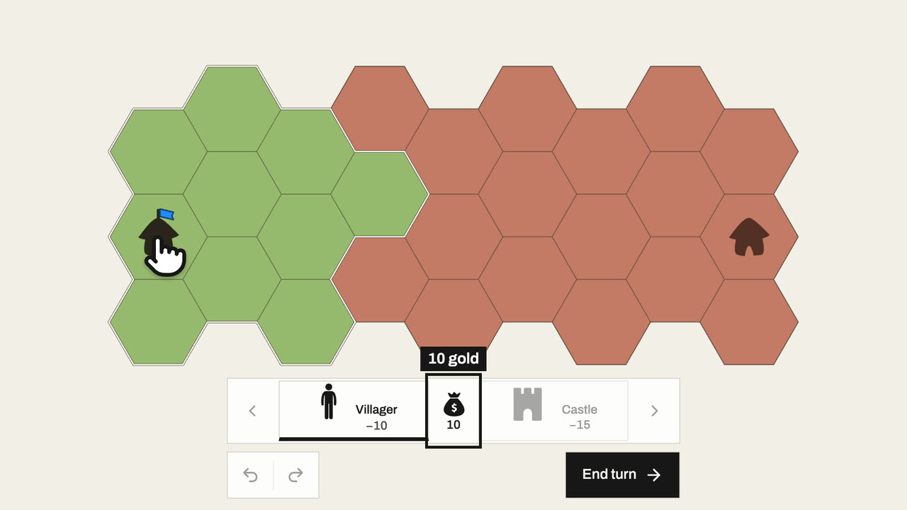 The green capital is selected and its gold counter, labeled 10 gold, shows 10