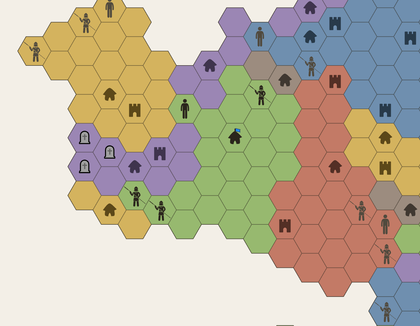 Purple’s next turn: the three stranded purple units have become graves
